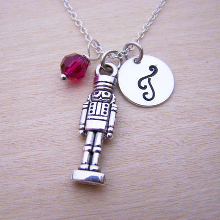 Nutcracker Necklace – Sterling Silver with Birthstone & Initial Charm