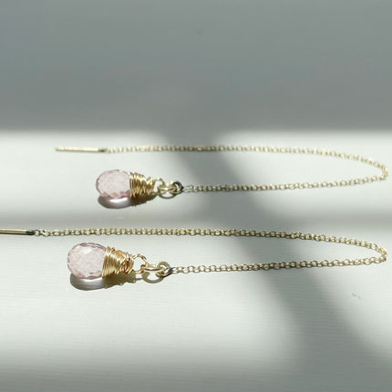 Morganite Threader Earrings – 14k Gold Filled Chain