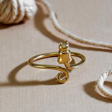 Bronze Adjustable Cat Ring – Gold Tone Kitty Wrap Ring