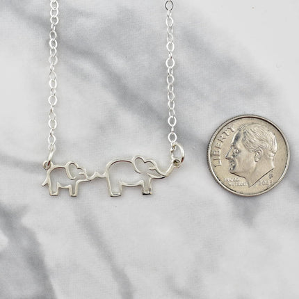 Mom and Baby Elephant Necklace – Sterling Silver Outline Charm on 18" Chain