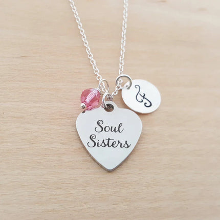 Soul Sisters Necklace – Sterling Silver with Birthstone & Initial Charm