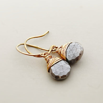 Gray Moonstone Briolette Earrings – Gold Filled Wire Wrapped, 1 Inch