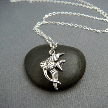 Tiny Angelfish Necklace – Sterling Silver Ocean Charm on 16" Chain
