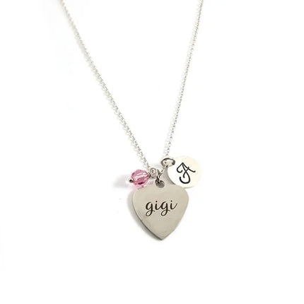 Gigi Necklace – Sterling Silver with Birthstone & Initial Charm