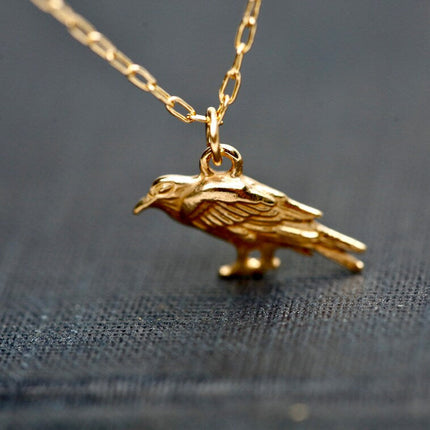 Golden Raven Necklace – 14k Gold Filled Crow Charm on 16" Chain