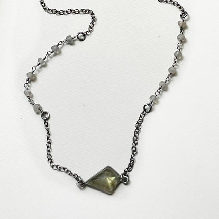 OOAK Oxidized Sterling & Labradorite Necklace – 18 Inch
