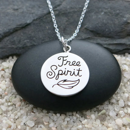 Free Spirit Necklace – Sterling Silver Quote Charm Necklace, Inspirational Gift