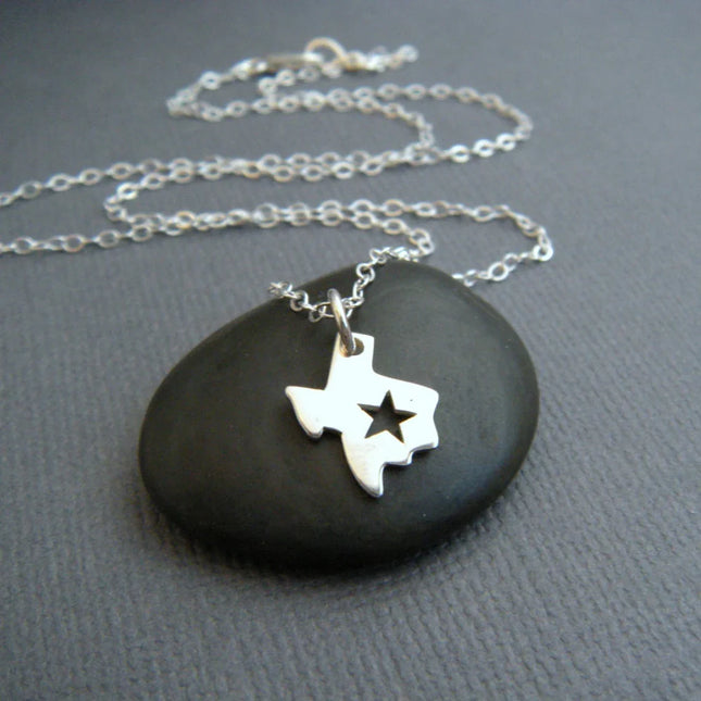 Texas State Necklace – Sterling Silver Charm with Star Cutout on 16" Chain