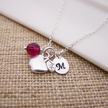 Personalized Apple Necklace – Sterling Silver Chain with Birthstone & Initial