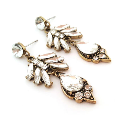 Vintage-Inspired Rhinestone Statement Earrings – Bronze Finish, 2.25 Inch