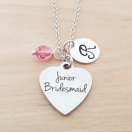 Junior Bridesmaid Necklace – Sterling Silver with Birthstone & Initial – Flower Girl Gift