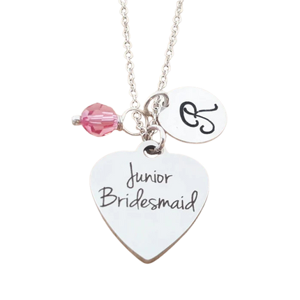Junior Bridesmaid Necklace – Sterling Silver with Birthstone & Initial – Flower Girl Gift