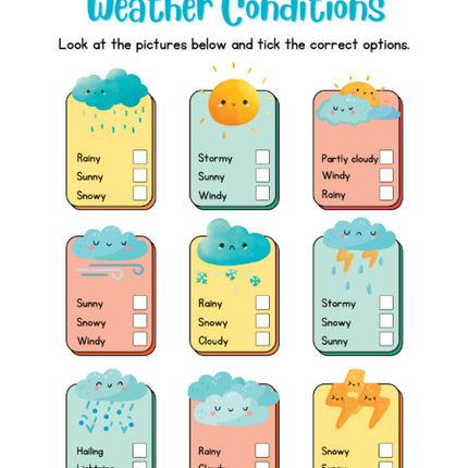 Printable Kids Weather Worksheets – 14-Page PDF Instant Download