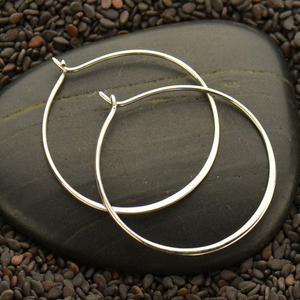 Sterling Silver Half Hammered Circle Hoop Earrings – 30mm