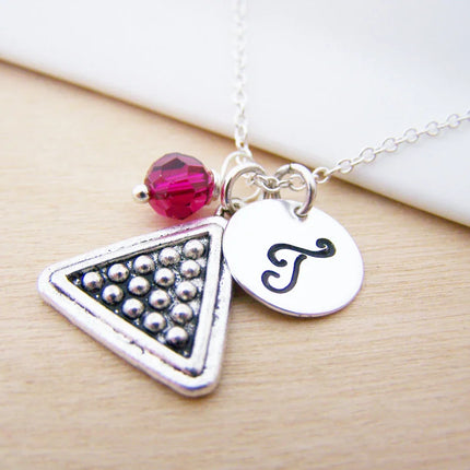Personalized Billiards Necklace – Sterling Silver Chain, Birthstone & Initial