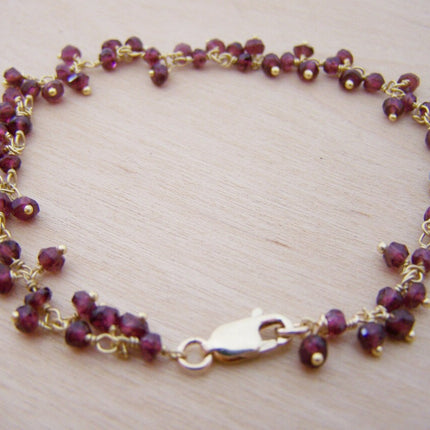 Garnet Gemstone 14k Yellow Gold Filled Wire Wrapped Bracelet - January Birthstone - Garnet Jewelry - Gift for Her