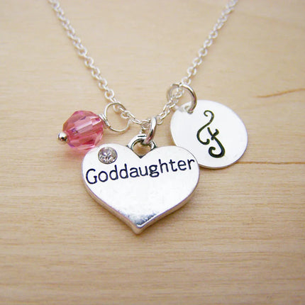Goddaughter Necklace – Sterling Silver with Birthstone & Initial Charm
