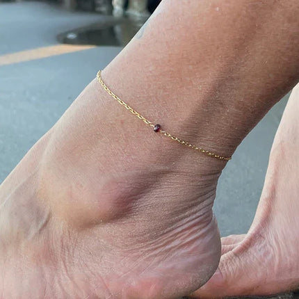 Dainty Garnet Anklet – 14k Gold Filled or Sterling Silver