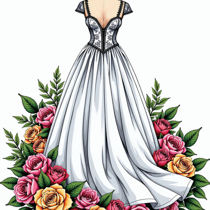 Floral Wedding Dress Coloring Book – 40 Page Printable PDF