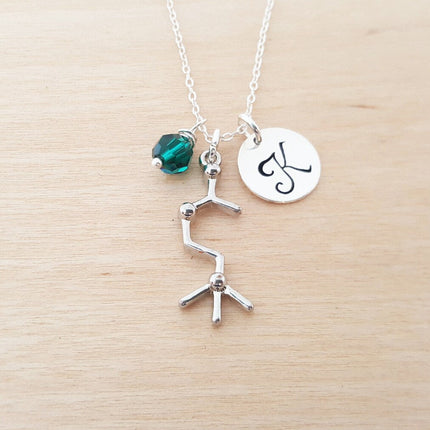 Personalized Acetylcholine Necklace – Sterling Silver Chain with Birthstone & Initial