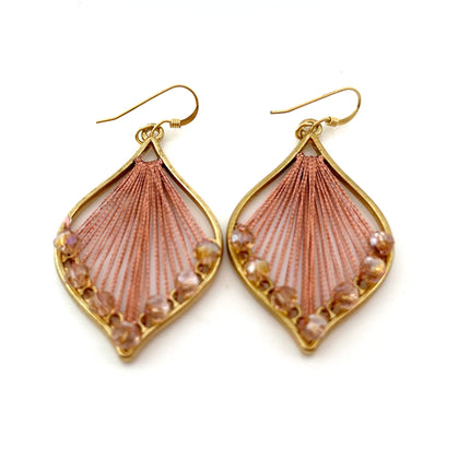 Pink Woven Thread and Crystal Beaded Earrings