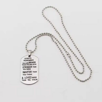 Men’s Inspirational Dog Tag Necklace – Stainless Steel “Always Remember” Quote – 24” Ball Chain
