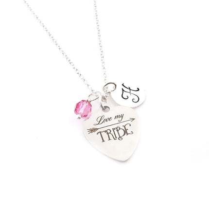Love My Tribe Necklace – Personalized Sterling Silver Jewelry with Initial & Birthstone or Pearl
