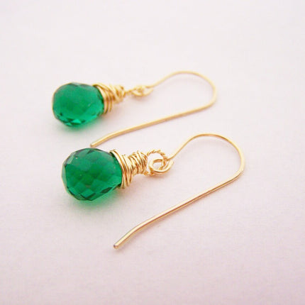 Emerald Hydro Quartz Briolette Drop Gold Filled Earrings