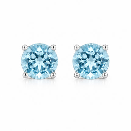 5mm Natural Aquamarine Stud Earrings in 14K White Gold