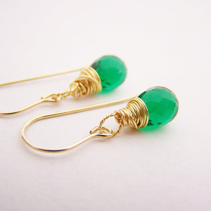Emerald Hydro Quartz Briolette Drop Gold Filled Earrings