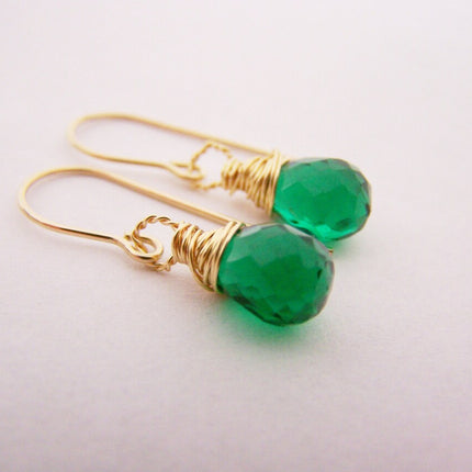 Emerald Hydro Quartz Briolette Drop Gold Filled Earrings
