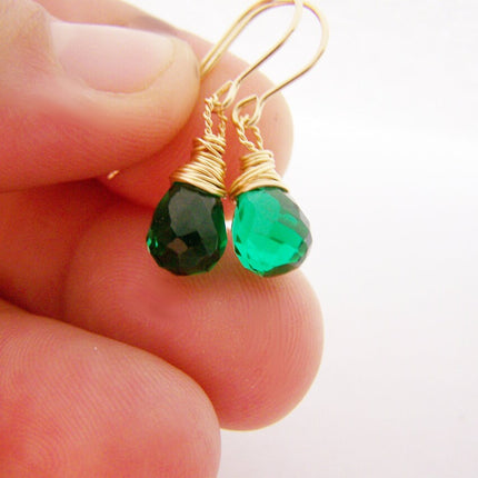 Emerald Hydro Quartz Briolette Drop Gold Filled Earrings