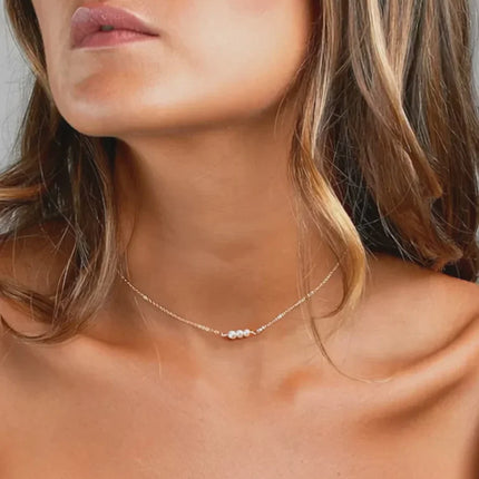 Tiny Trio Freshwater Pearl Necklace – Sterling Silver or 14k Gold Filled