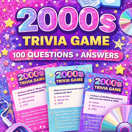 2000s Trivia Game Printable – 100+ Questions with Answers – Instant Download Party Game