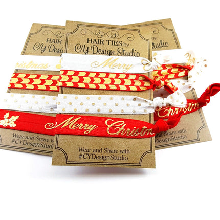 Christmas Holiday Gold Foil Hair Ties Set - Stocking Stuffer