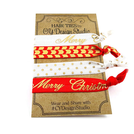 Christmas Holiday Gold Foil Hair Ties Set - Stocking Stuffer