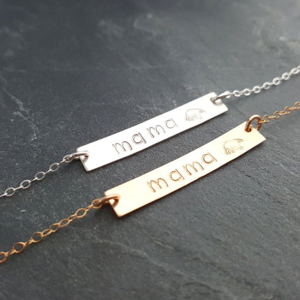 Mama Bear Hand Stamped Bar Necklace