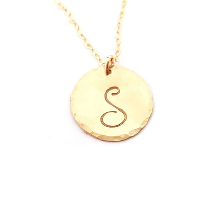 Hammered Gold Filled Disc Personalized Initial Necklace