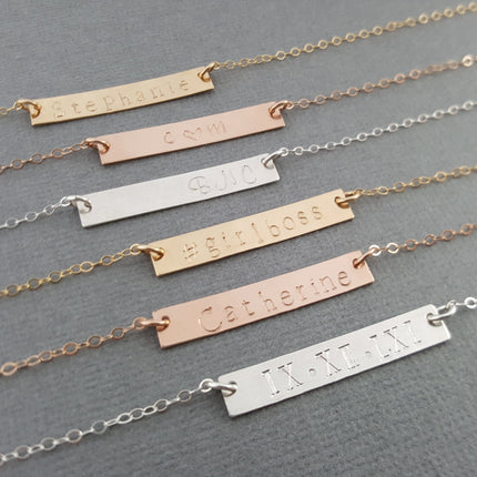 Personalized Hand Stamped Bar Necklace