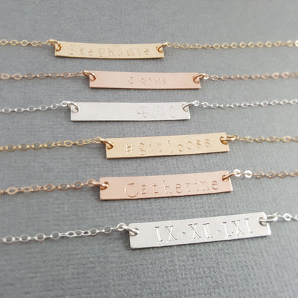 Personalized Hand Stamped Bar Necklace