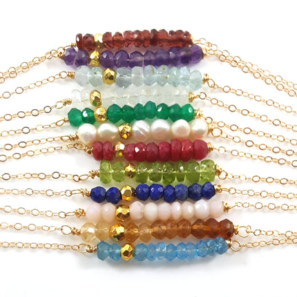 Gemstone Bar Necklace - 14k Gold Fill - Gift for Her