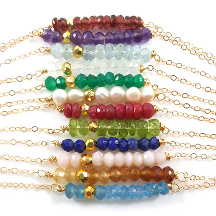 Gemstone Bar Necklace - 14k Gold Fill - Gift for Her