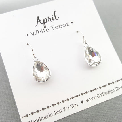 April Birthstone Sterling Silver Teardrop Crystal Earrings