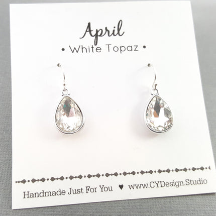 April Birthstone Sterling Silver Teardrop Crystal Earrings