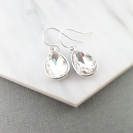 April Birthstone Sterling Silver Teardrop Crystal Earrings