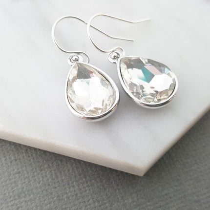 April Birthstone Sterling Silver Teardrop Crystal Earrings