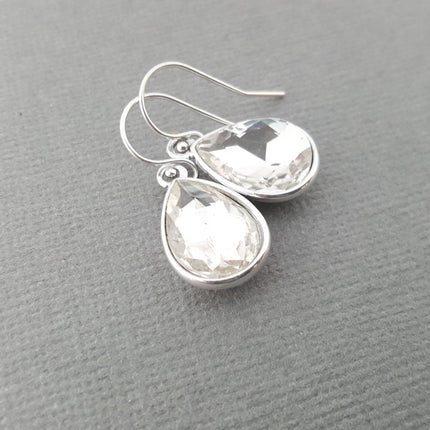 April Birthstone Sterling Silver Teardrop Crystal Earrings