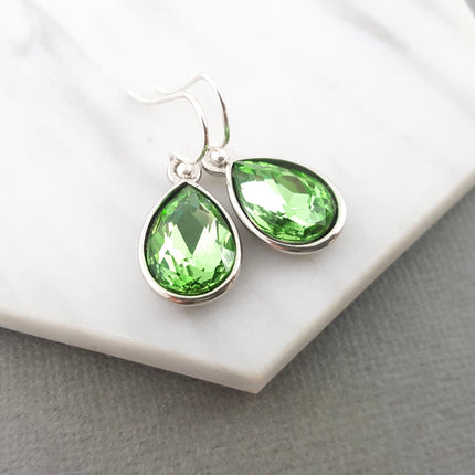 August Birthstone Earrings – Peridot Crystal Teardrop Earrings, Sterling Silver Ear Wires, Handmade Gift