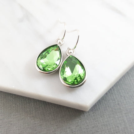 August Birthstone Earrings – Peridot Crystal Teardrop Earrings, Sterling Silver Ear Wires, Handmade Gift