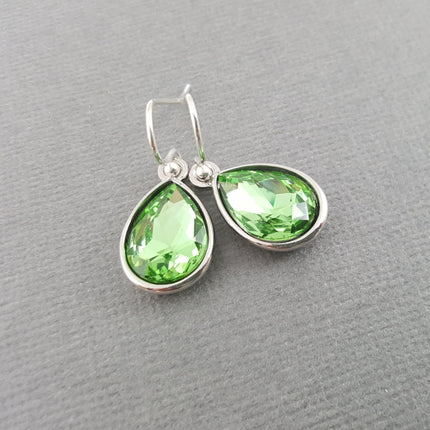 August Birthstone Earrings – Peridot Crystal Teardrop Earrings, Sterling Silver Ear Wires, Handmade Gift